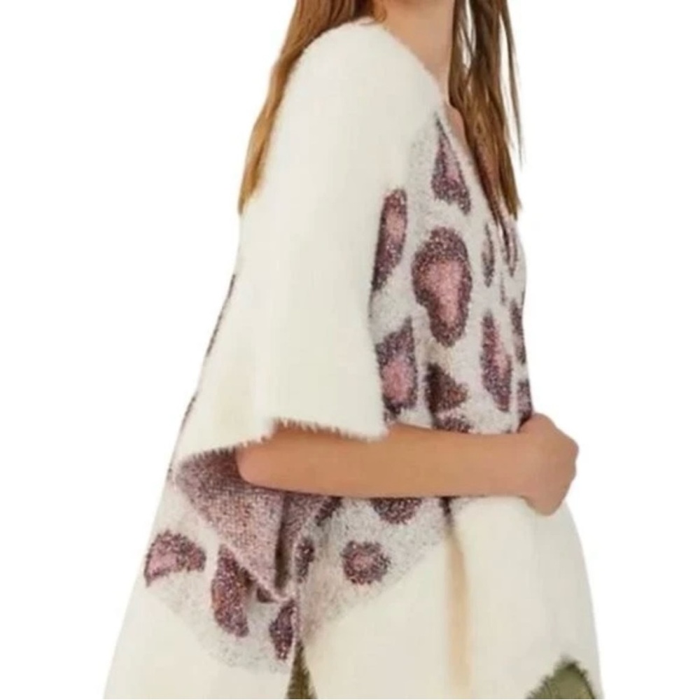 NWT Anthropologie Kenzie Leopard shimmer wrap poncho sweater